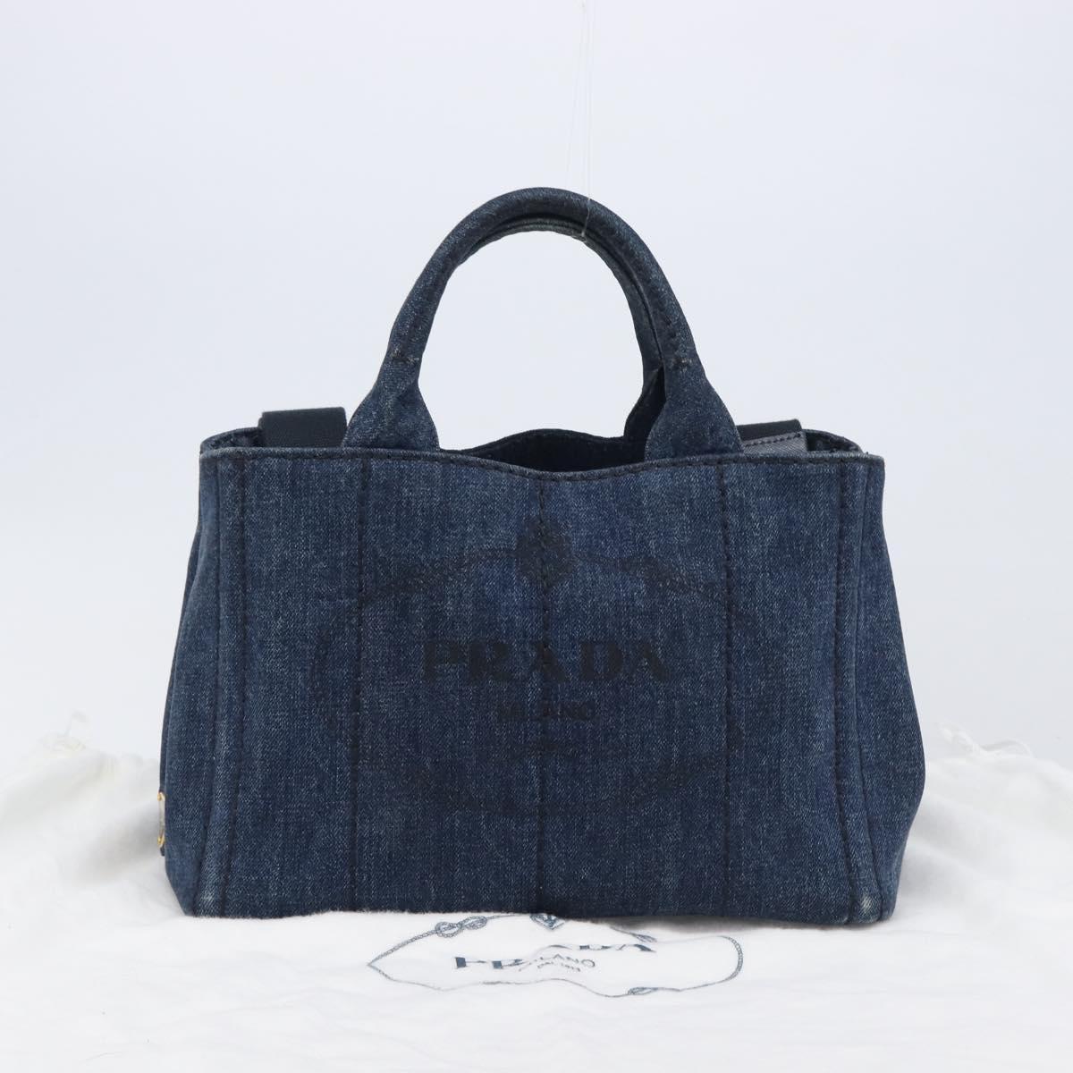 PRADA Canapa Hand Bag Denim 2way Blue Gold Auth 209488V