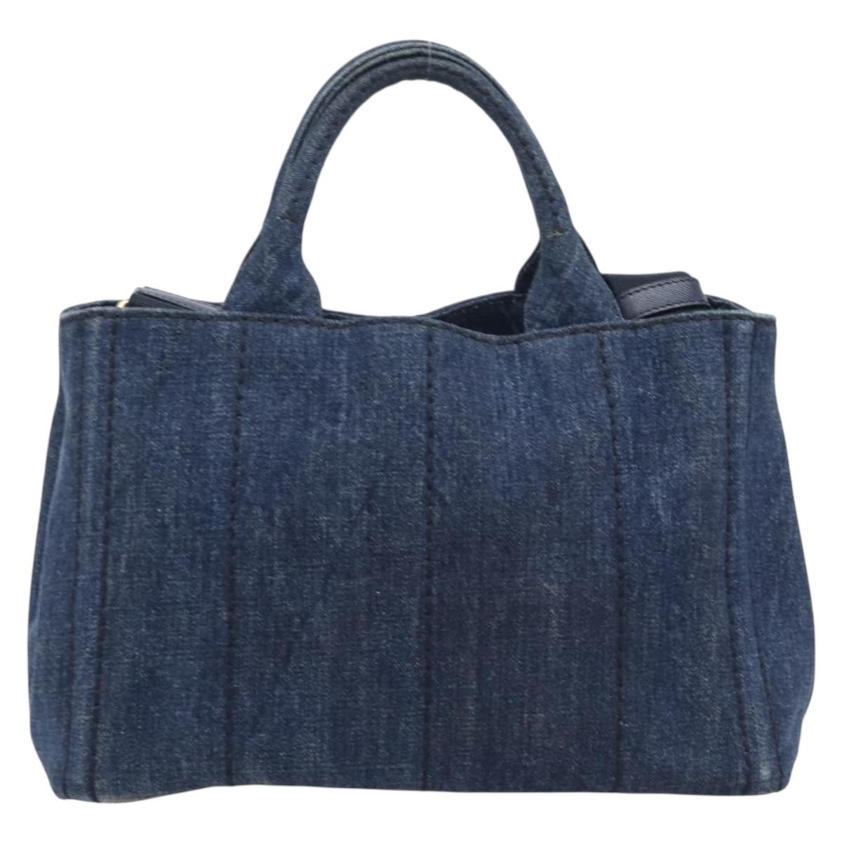 PRADA Canapa Hand Bag Denim 2way Blue Gold Auth 209488V