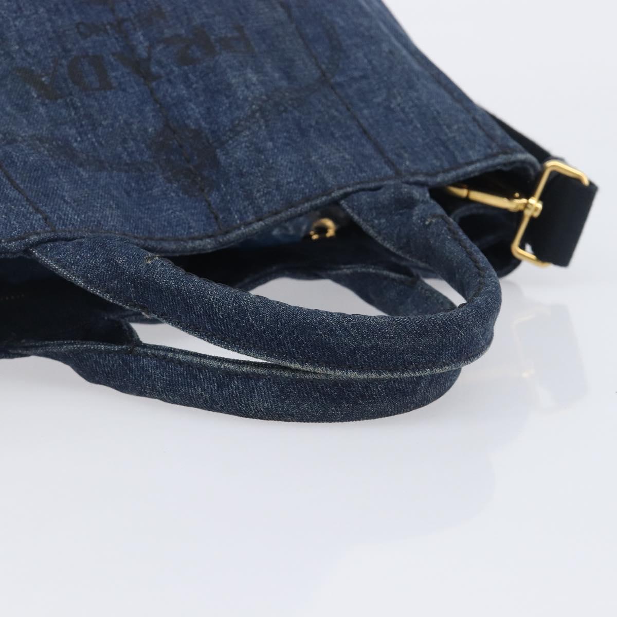 PRADA Canapa Hand Bag Denim 2way Blue Gold Auth 209488V