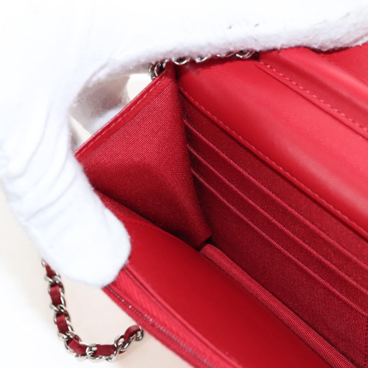 CHANEL Chain Shoulder Bag Lamb Skin Red Silver CC Auth 209493SAM