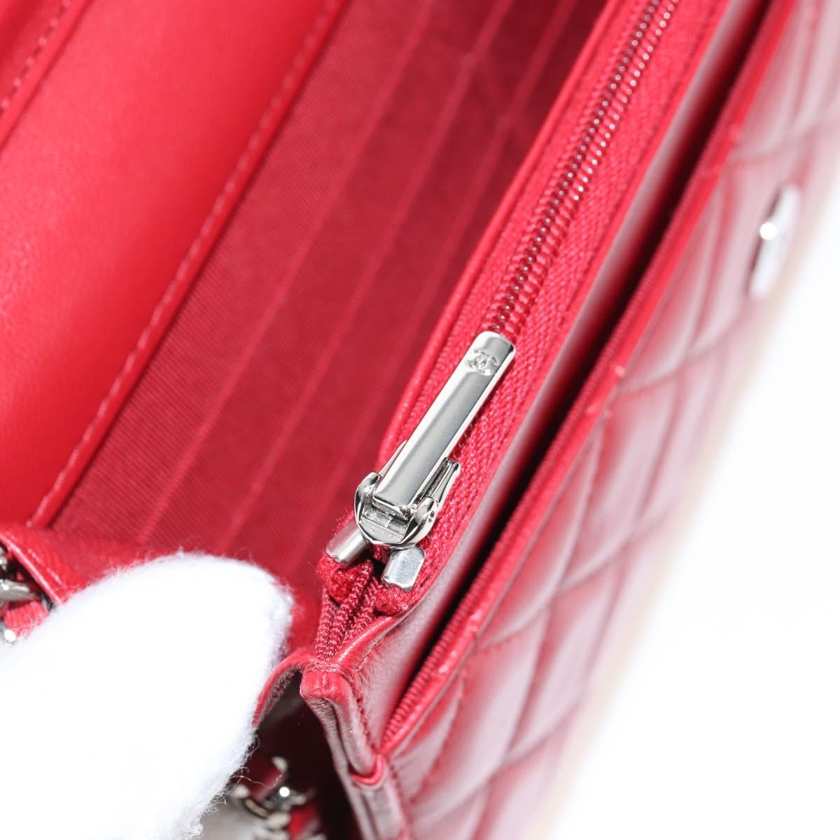 CHANEL Chain Shoulder Bag Lamb Skin Red Silver CC Auth 209493SAM