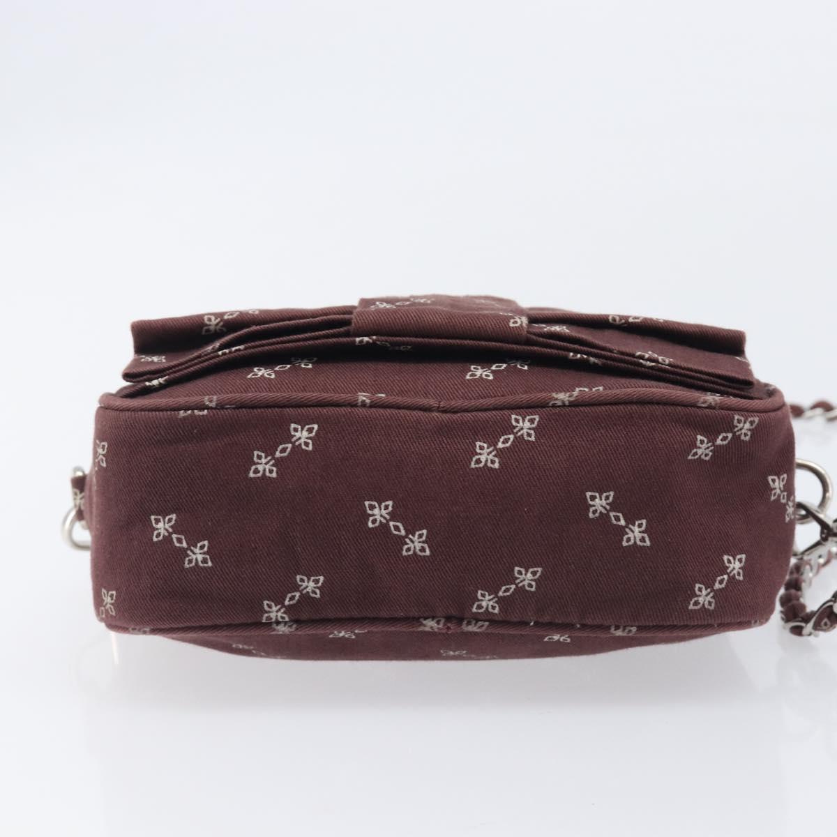 PRADA Chain Shoulder Bag Canvas Brown Silver Auth 209497A