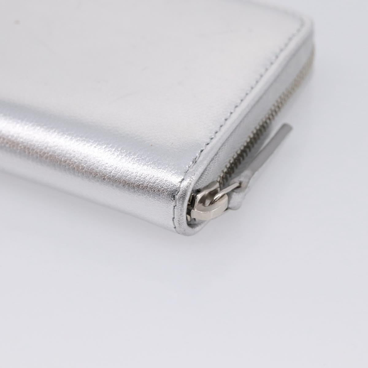 CHANEL Long Wallet Leather Silver CC Auth 209498V