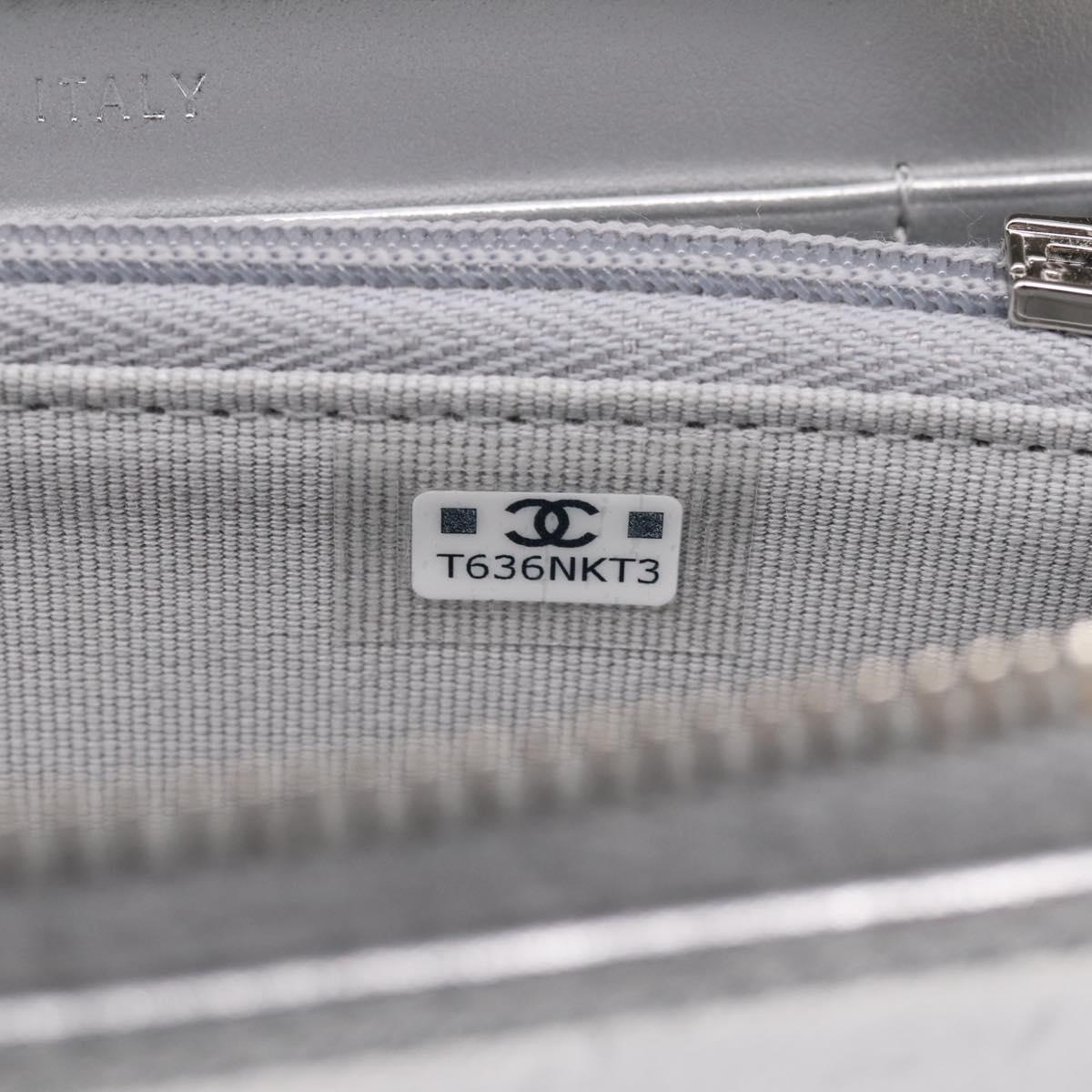 CHANEL Long Wallet Leather Silver CC Auth 209498V