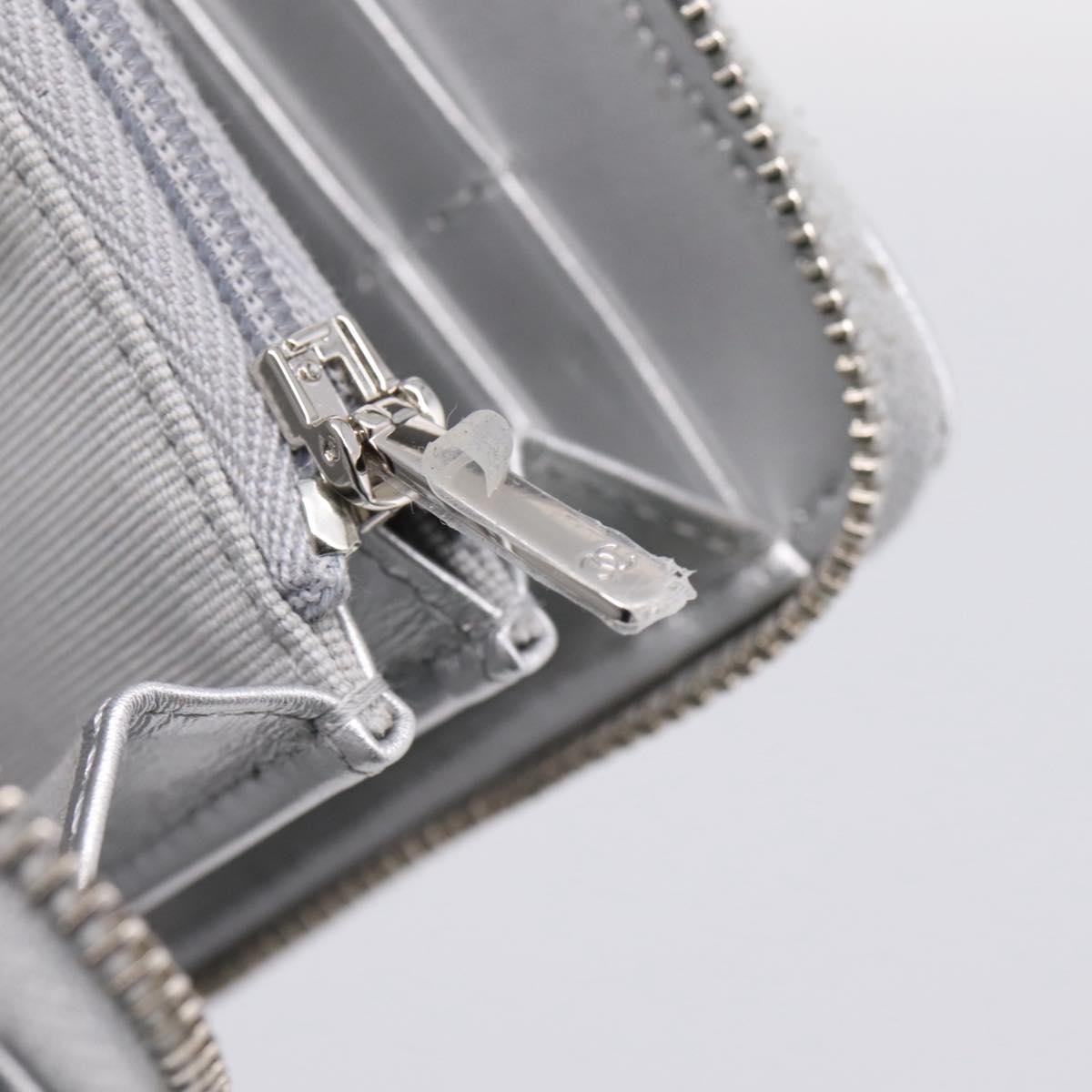 CHANEL Long Wallet Leather Silver CC Auth 209498V