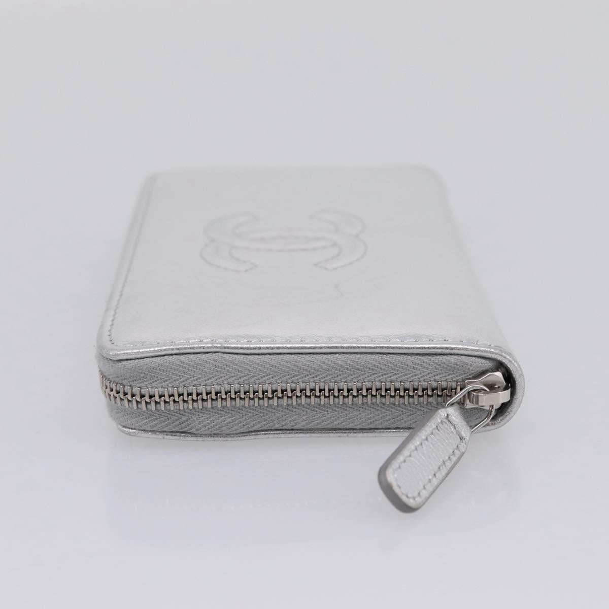 CHANEL Long Wallet Leather Silver CC Auth 209498V
