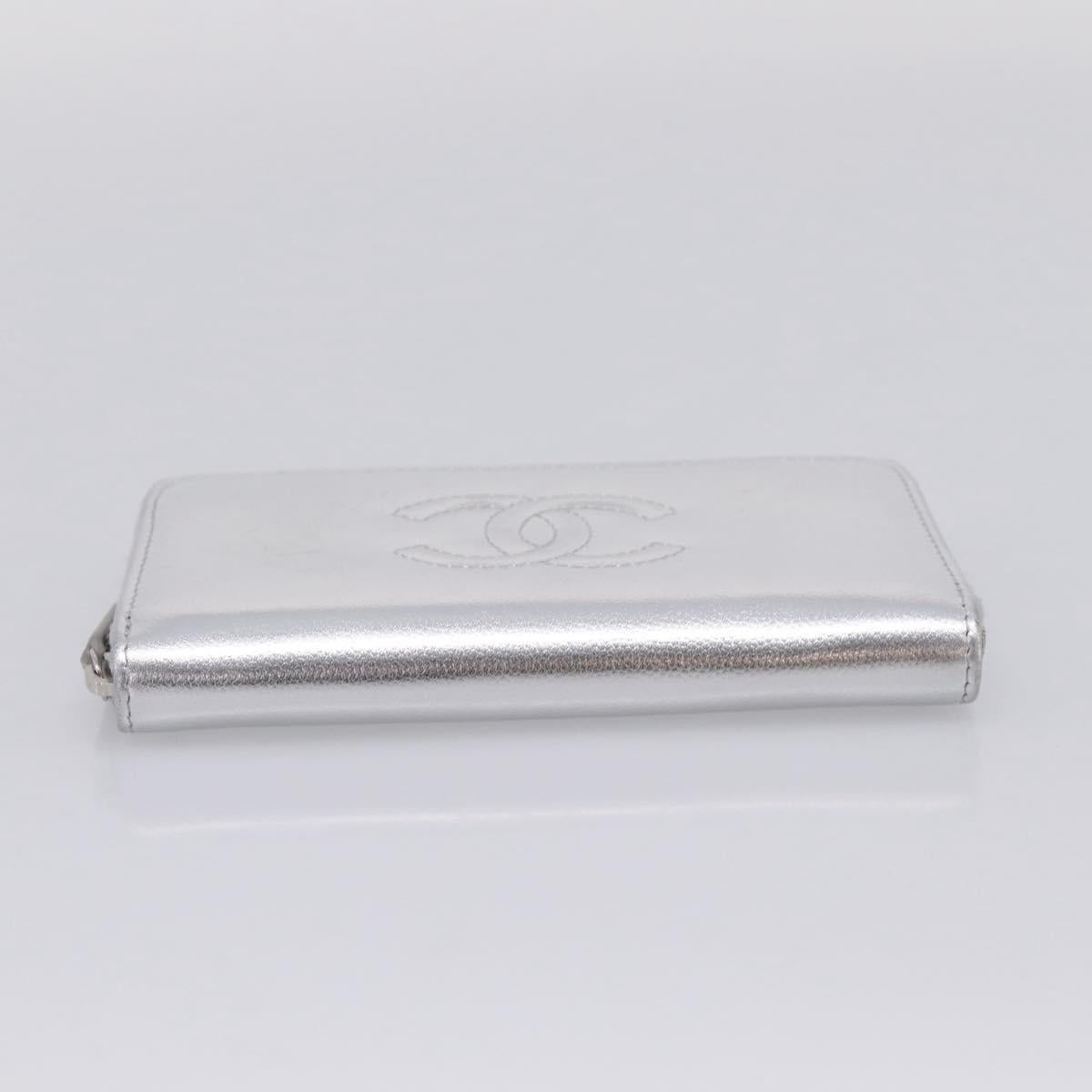 CHANEL Long Wallet Leather Silver CC Auth 209498V