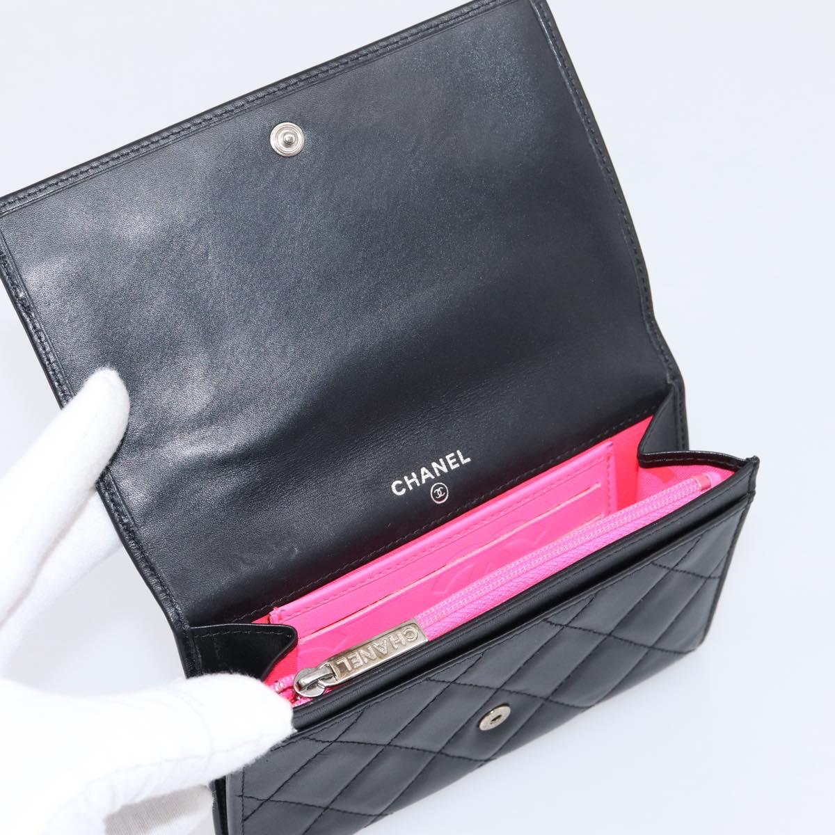 CHANEL Matelasse Wallet Leather Black Gold CC Auth 209500M