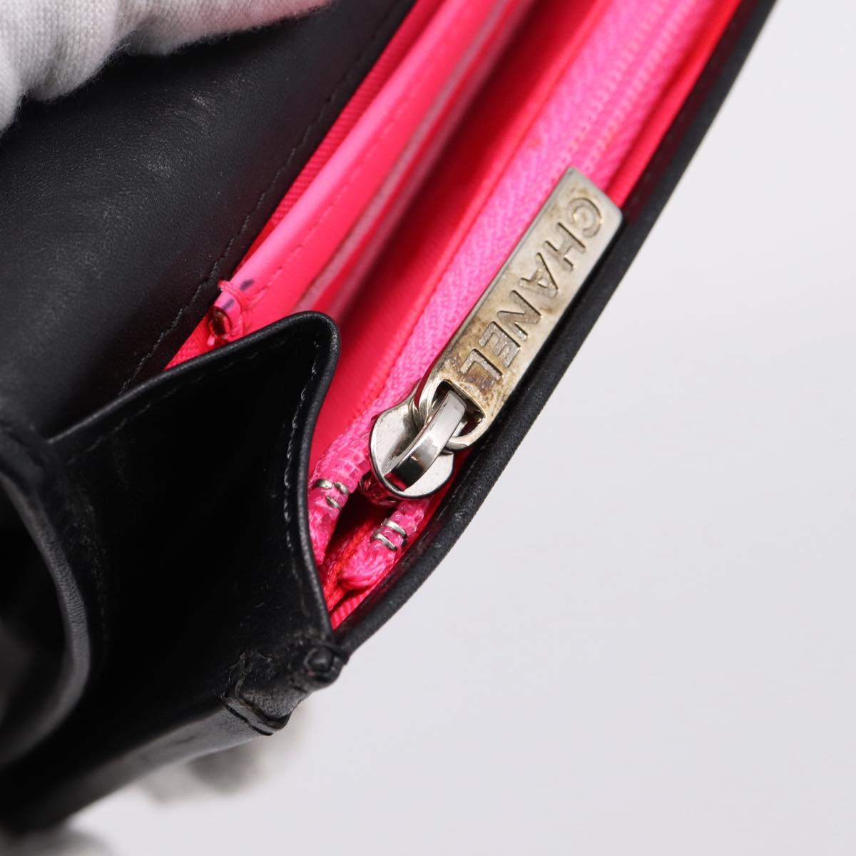 CHANEL Matelasse Wallet Leather Black Gold CC Auth 209500M