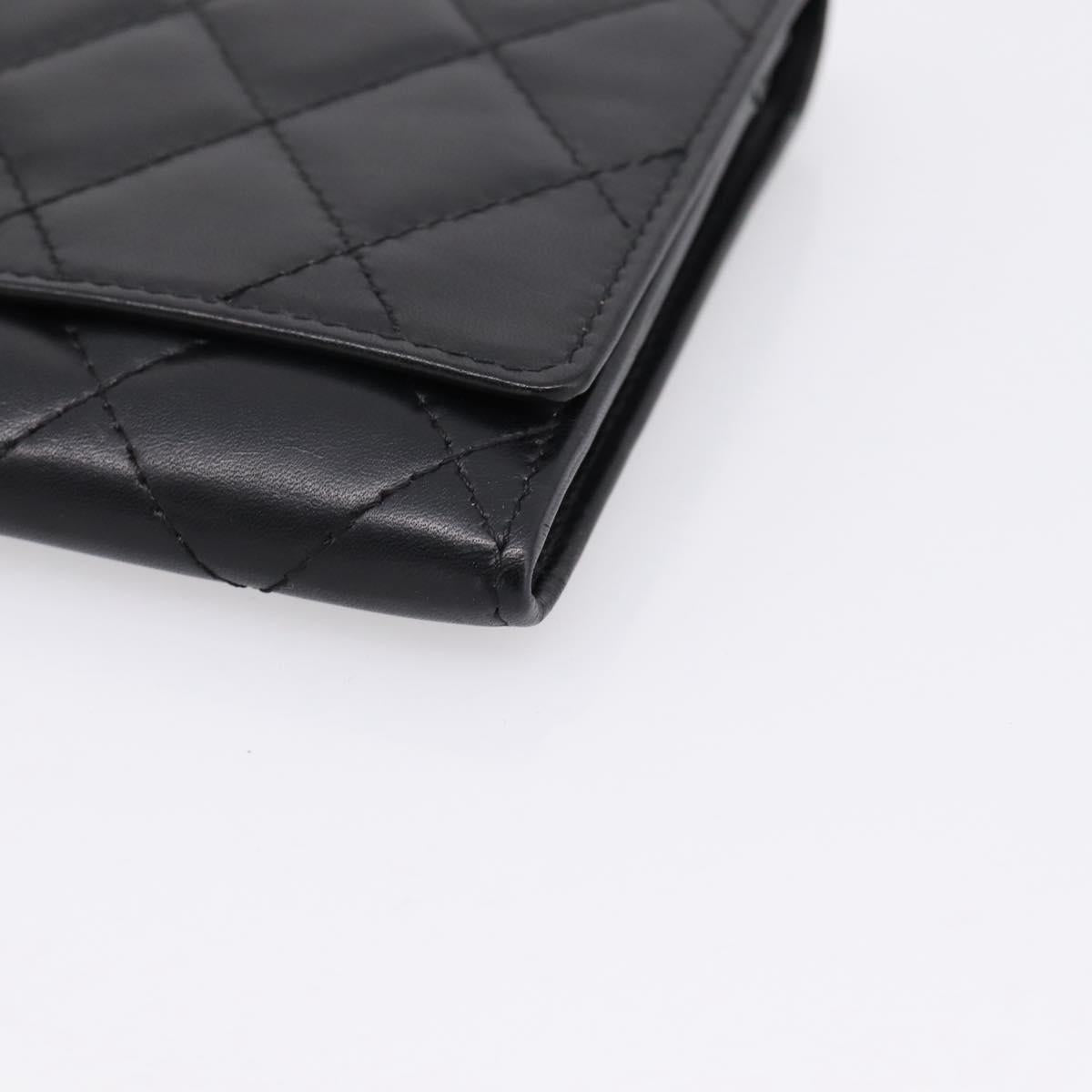 CHANEL Matelasse Wallet Leather Black Gold CC Auth 209500M