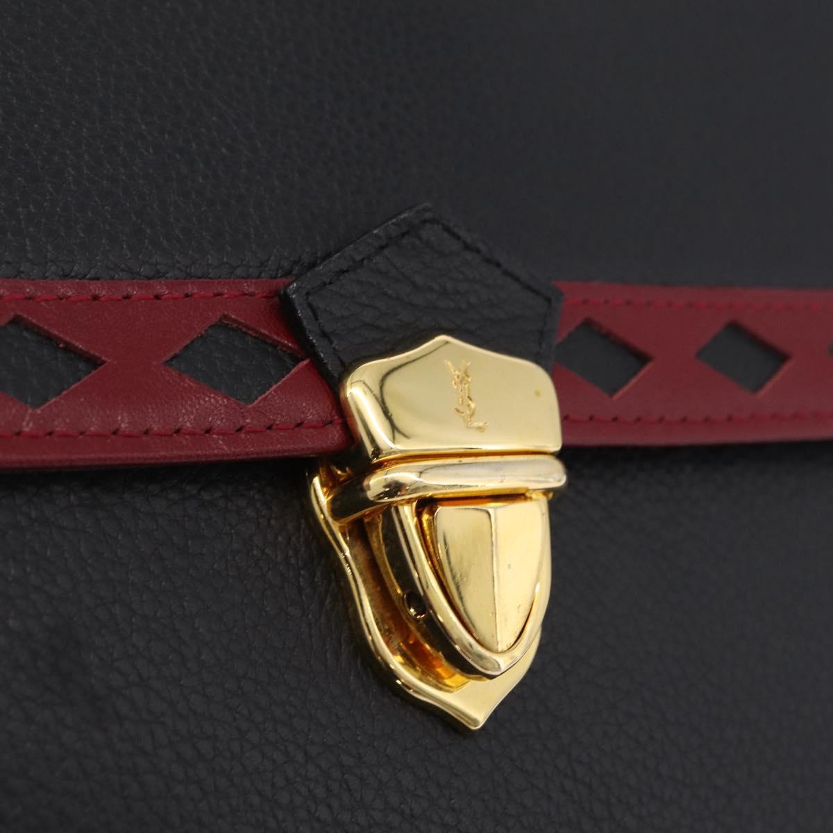 Saint Laurent Chain Shoulder Bag Leather Black Gold Auth 209503V