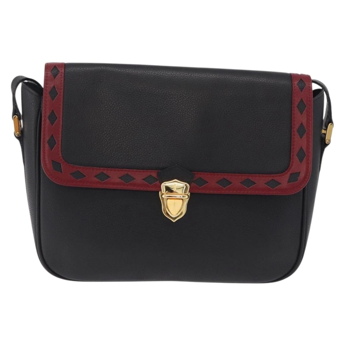 Saint Laurent Chain Shoulder Bag Leather Black Gold Auth 209503V