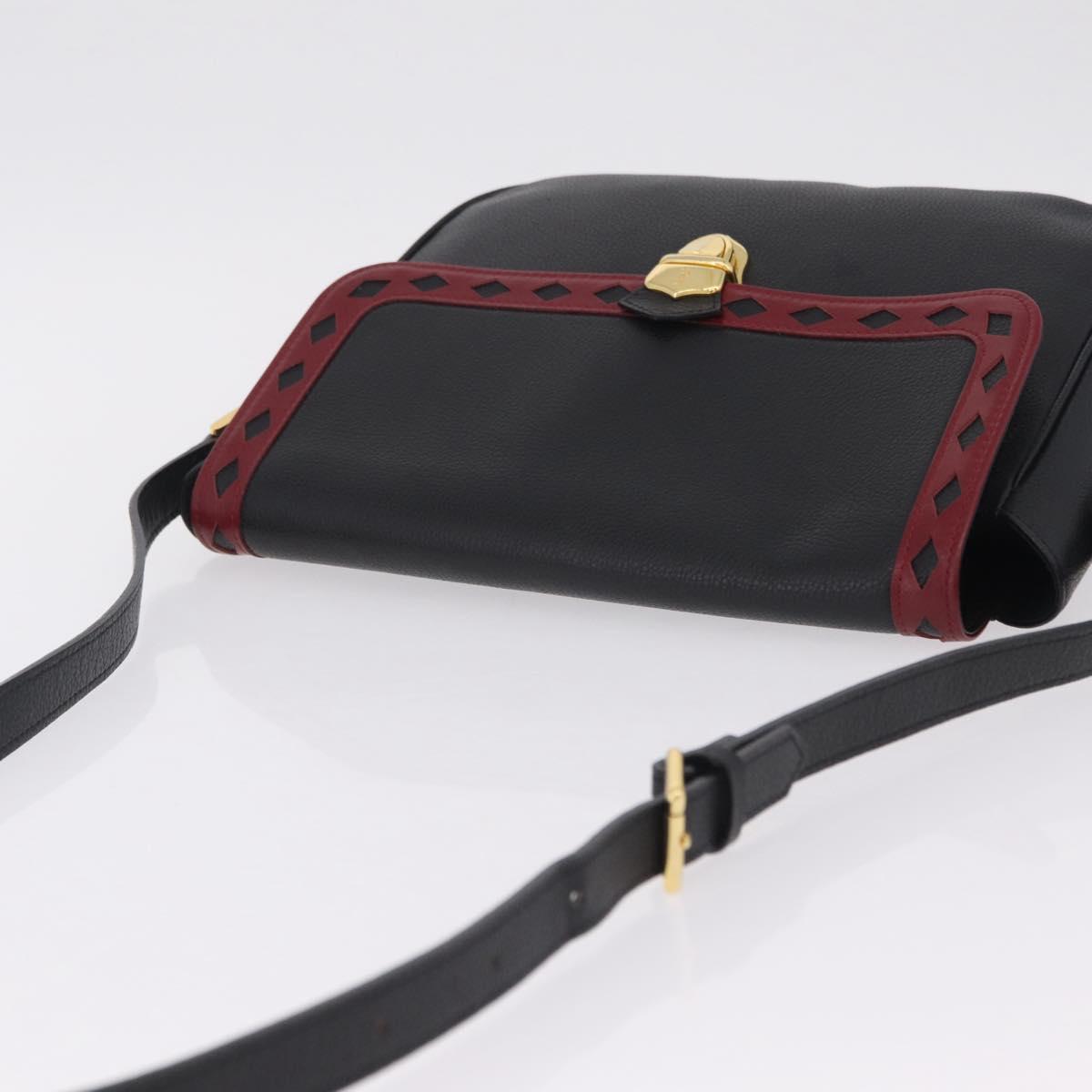 Saint Laurent Chain Shoulder Bag Leather Black Gold Auth 209503V