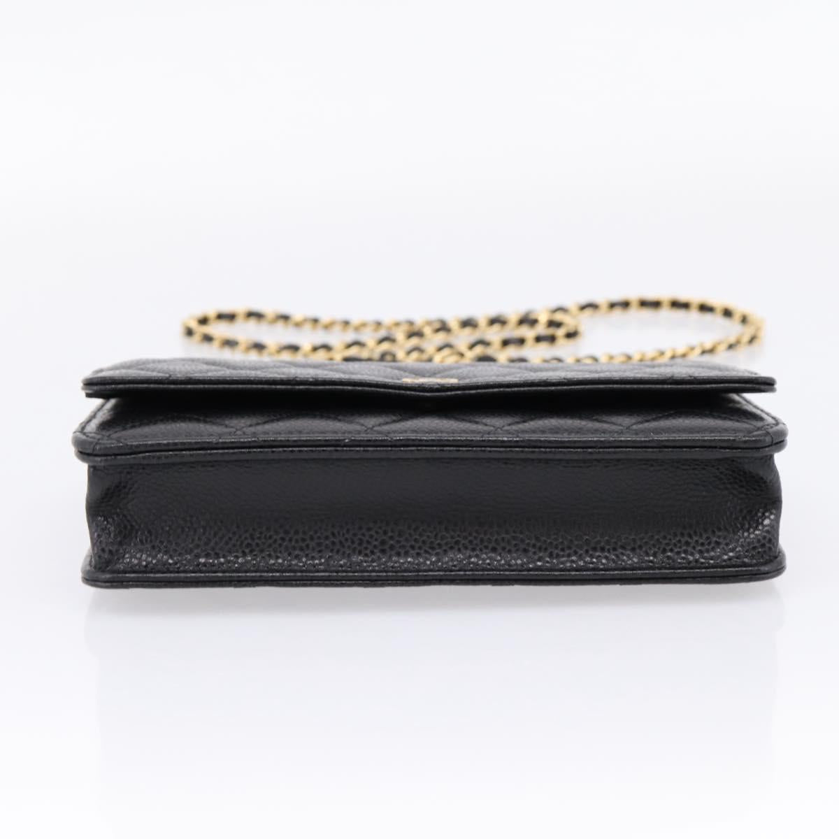 CHANEL Matelasse ChainShoulder Pouch Caviar Skin Black Gold CC Auth 209506SAM