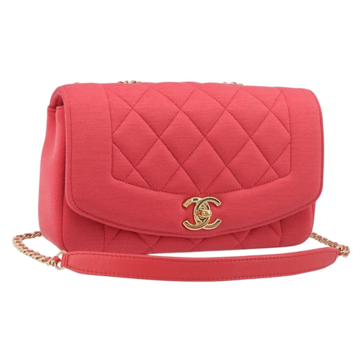 CHANEL Matelasse Chain Shoulder Bag Cotton Jersey Red Gold CC Auth 209509SAM
