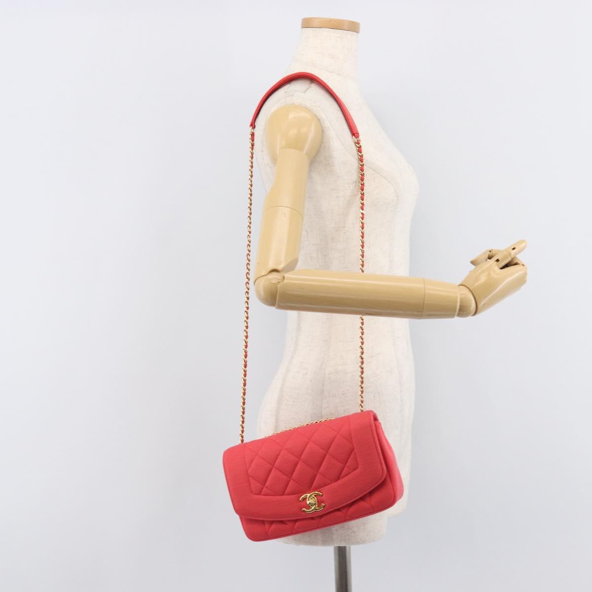 CHANEL Matelasse Chain Shoulder Bag Cotton Jersey Red Gold CC Auth 209509SAM