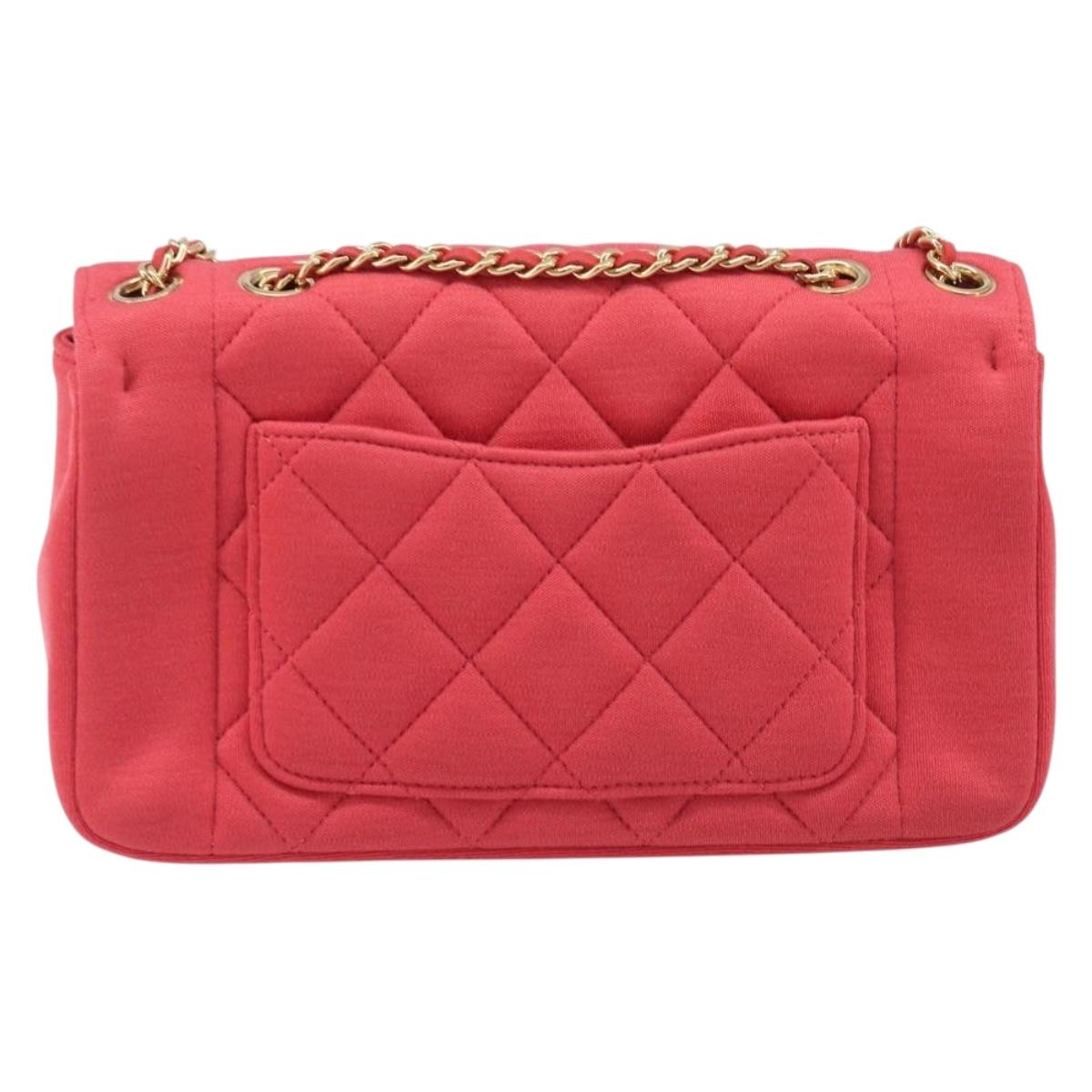 CHANEL Matelasse Chain Shoulder Bag Cotton Jersey Red Gold CC Auth 209509SAM