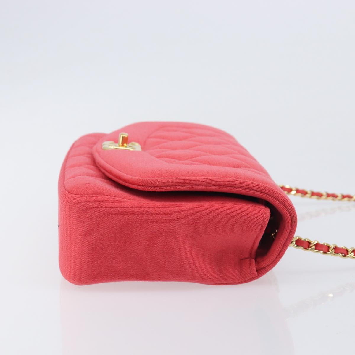 CHANEL Matelasse Chain Shoulder Bag Cotton Jersey Red Gold CC Auth 209509SAM