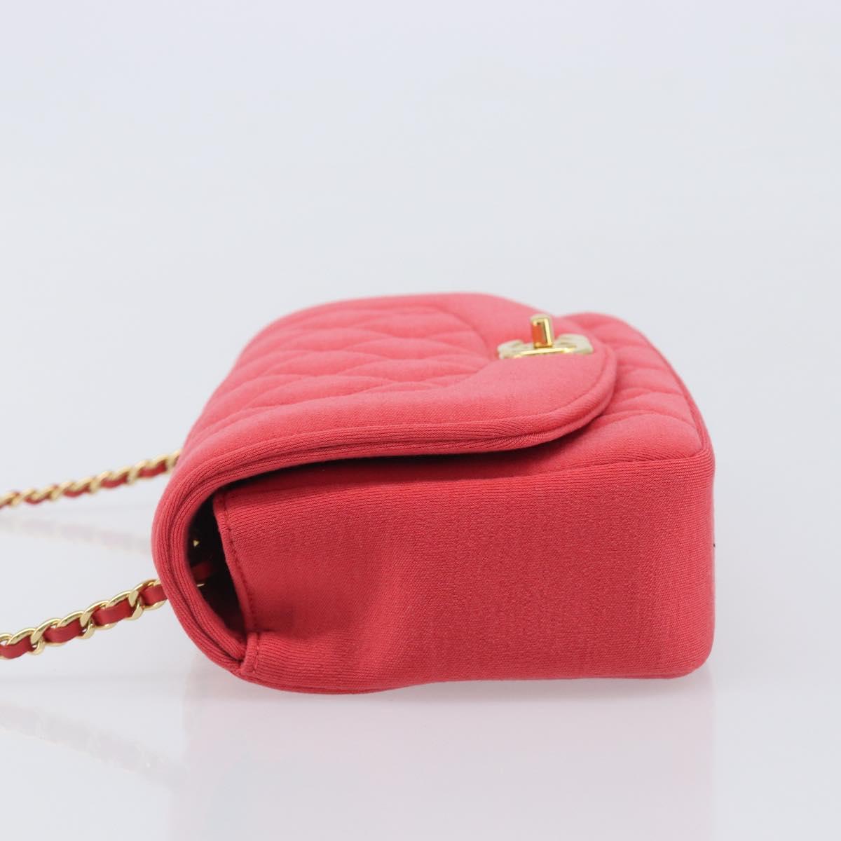 CHANEL Matelasse Chain Shoulder Bag Cotton Jersey Red Gold CC Auth 209509SAM