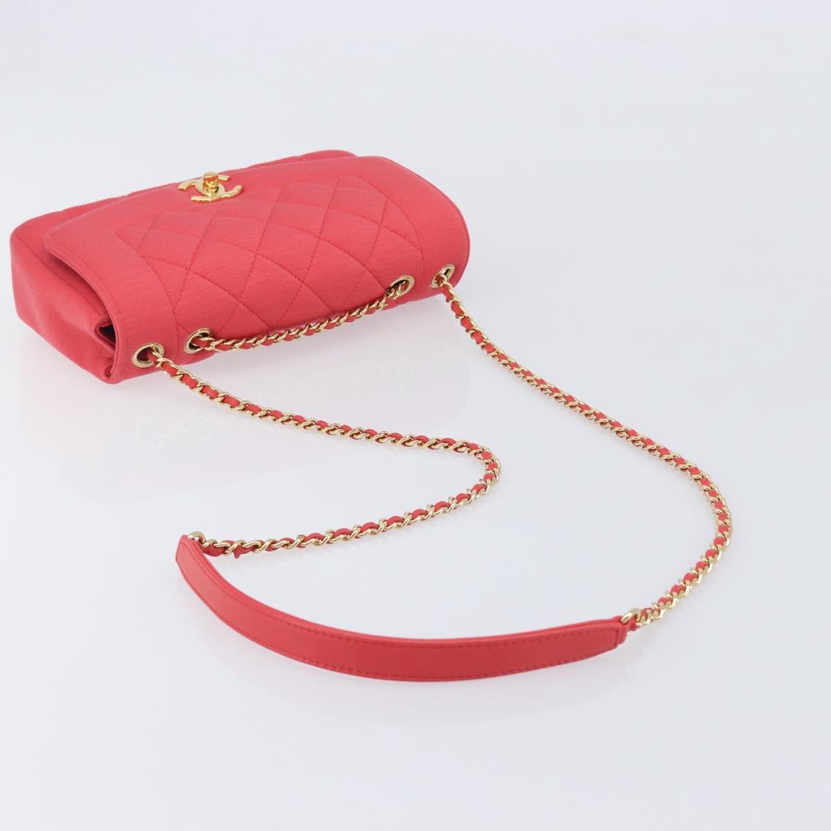 CHANEL Matelasse Chain Shoulder Bag Cotton Jersey Red Gold CC Auth 209509SAM