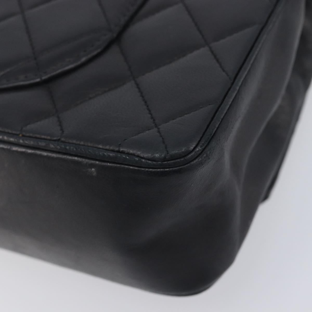 CHANEL Matelasse Chain Shoulder Bag Lamb Skin Black Gold CC Auth 209510V