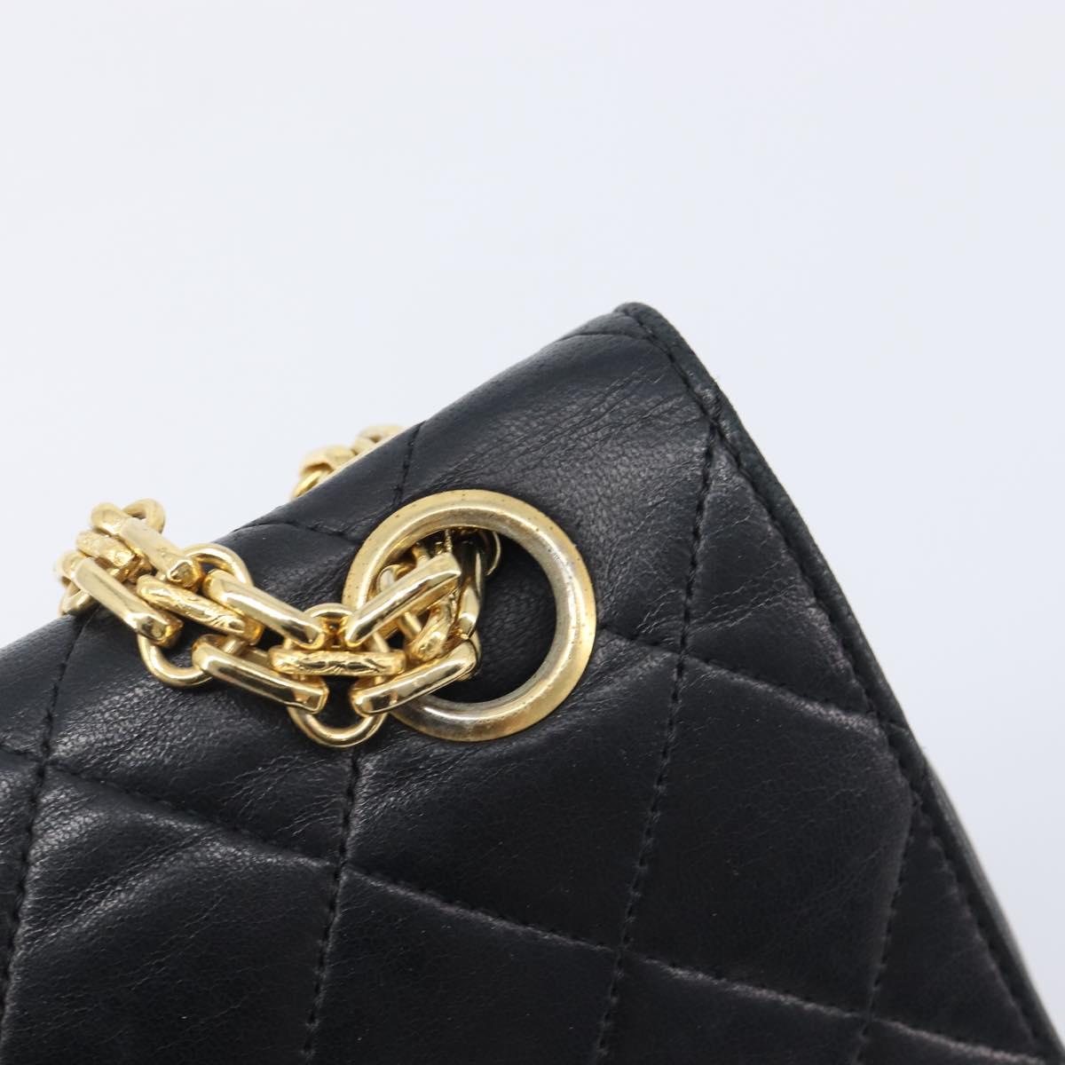CHANEL Matelasse Chain Shoulder Bag Lamb Skin Black Gold CC Auth 209510V