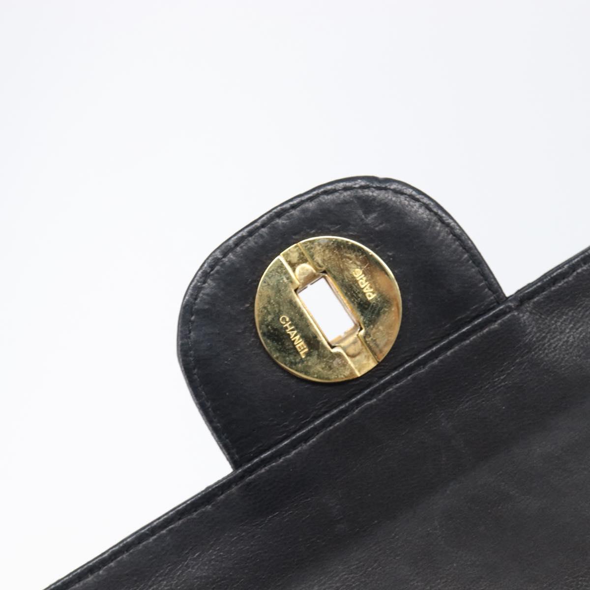 CHANEL Matelasse Chain Shoulder Bag Lamb Skin Black Gold CC Auth 209510V