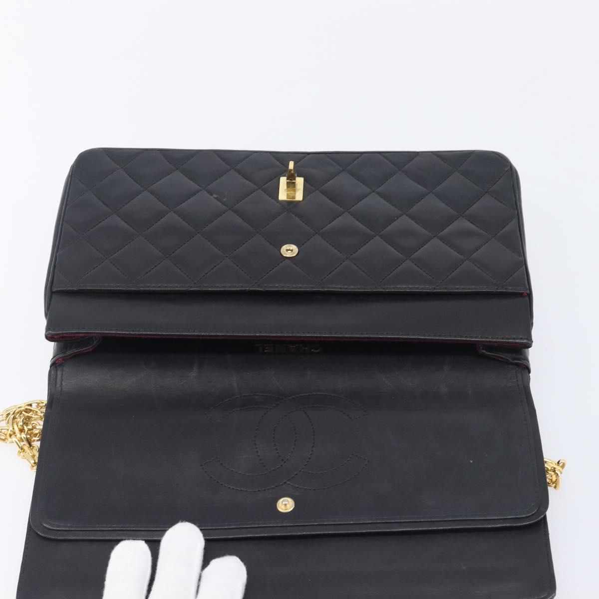 CHANEL Matelasse Chain Shoulder Bag Lamb Skin Black Gold CC Auth 209510V