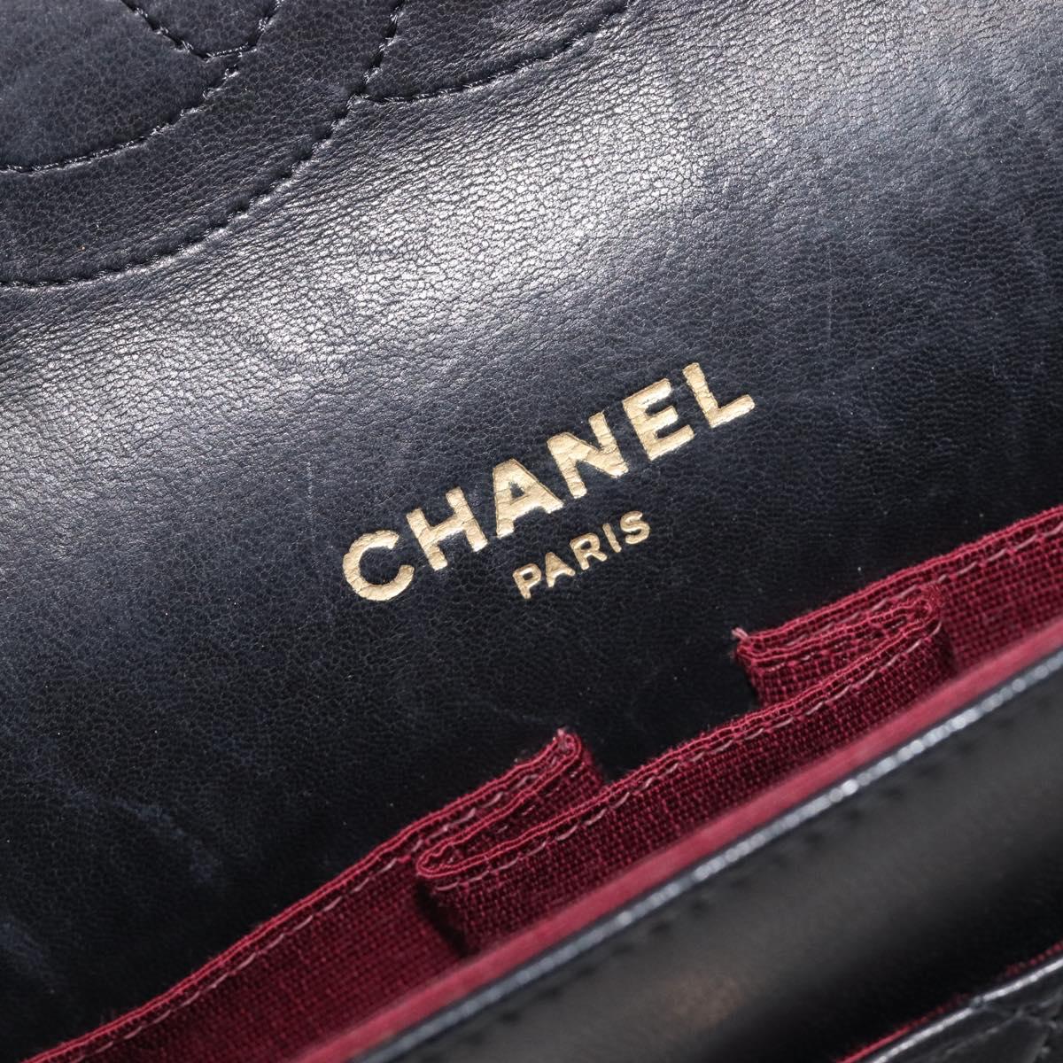 CHANEL Matelasse Chain Shoulder Bag Lamb Skin Black Gold CC Auth 209510V