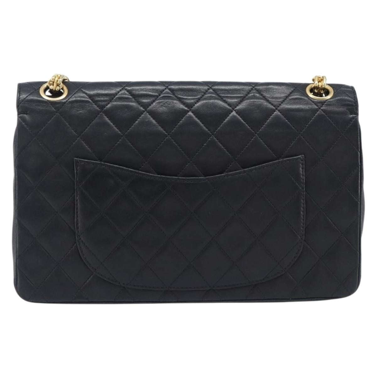CHANEL Matelasse Chain Shoulder Bag Lamb Skin Black Gold CC Auth 209510V