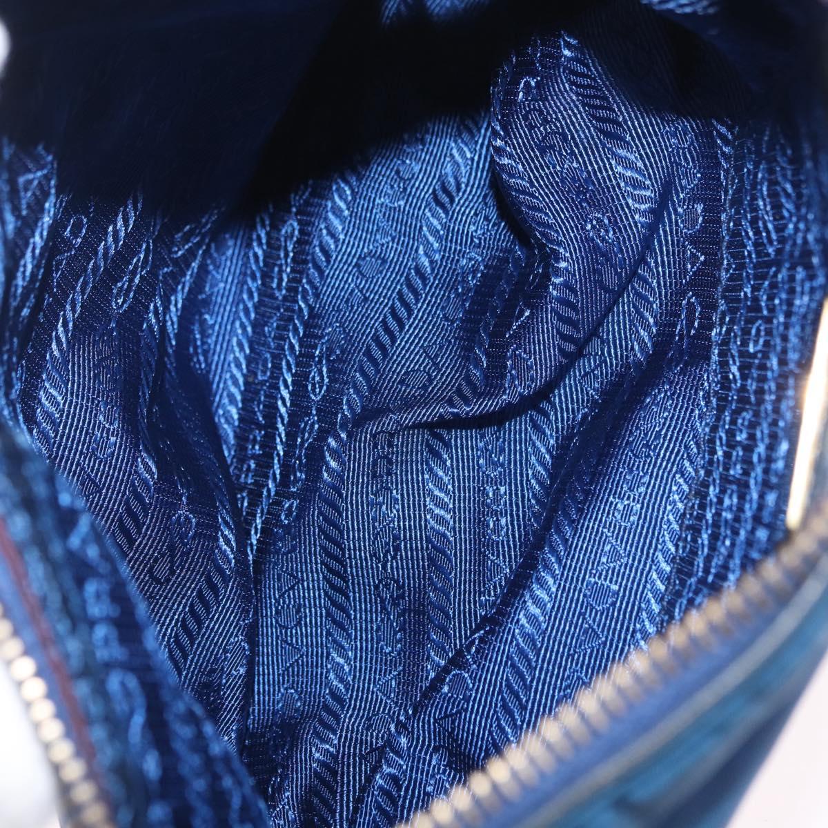 PRADA Shoulder Bag Nylon Blue Gold Auth 209511