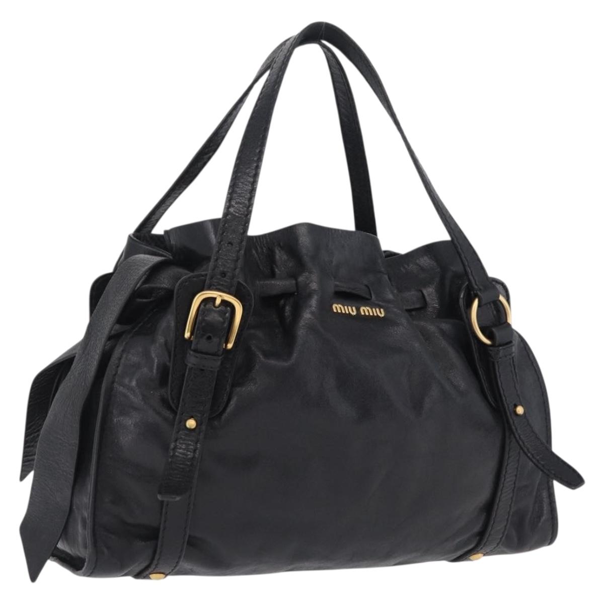 Miu Miu Tote Bag Vitellolux Black Gold Auth 209513V
