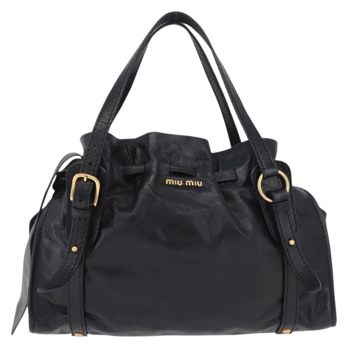 Miu Miu Tote Bag Vitellolux Black Gold Auth 209513V