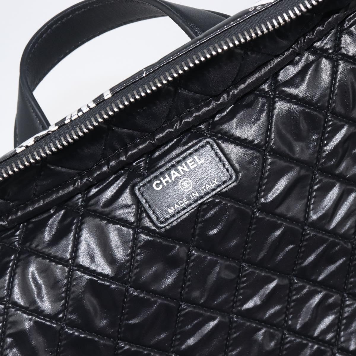 CHANEL Hand Bag PVC Canvas Black Silver CC Auth 209515V