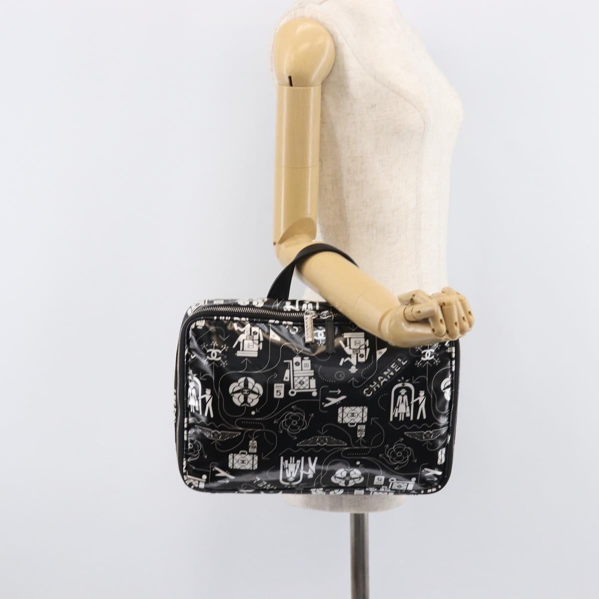 CHANEL Hand Bag PVC Canvas Black Silver CC Auth 209515V