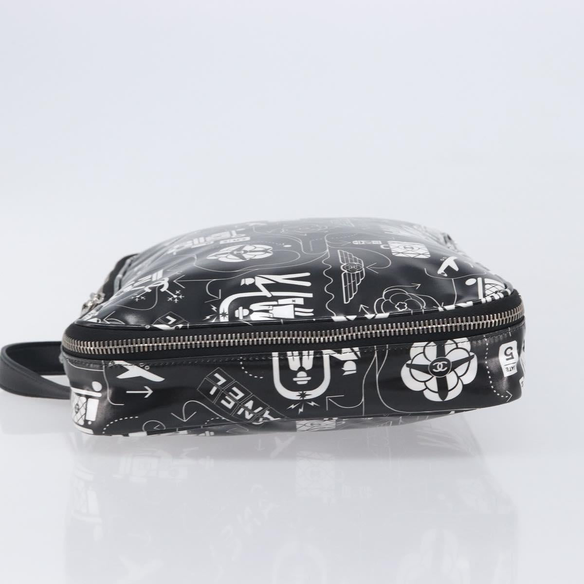 CHANEL Hand Bag PVC Canvas Black Silver CC Auth 209515V