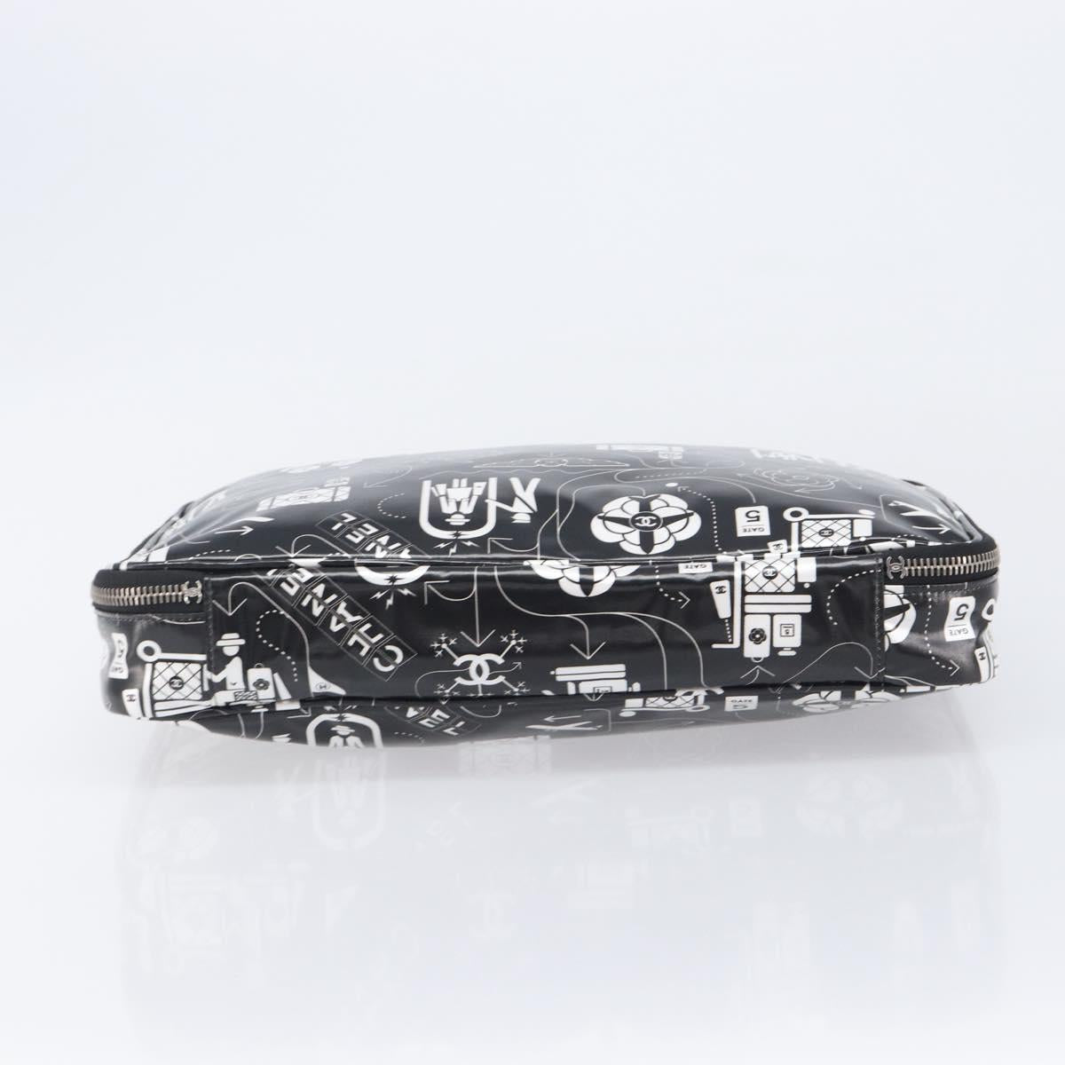 CHANEL Hand Bag PVC Canvas Black Silver CC Auth 209515V