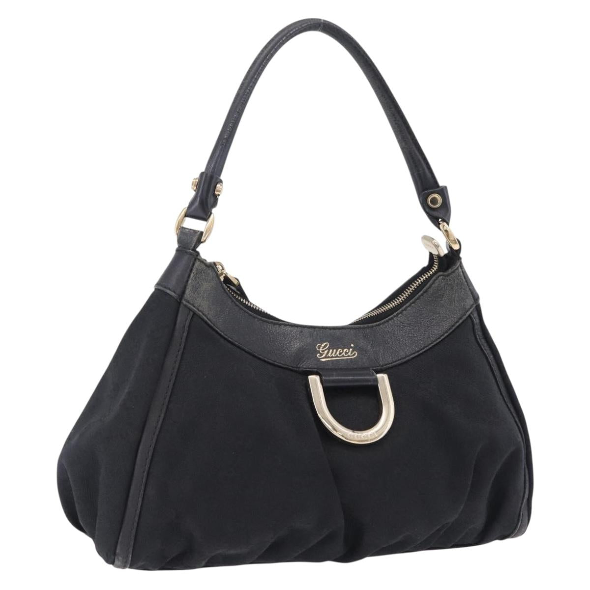 GUCCI GG Canvas Abbey Shoulder Bag Black Gold 190525 Auth 209519