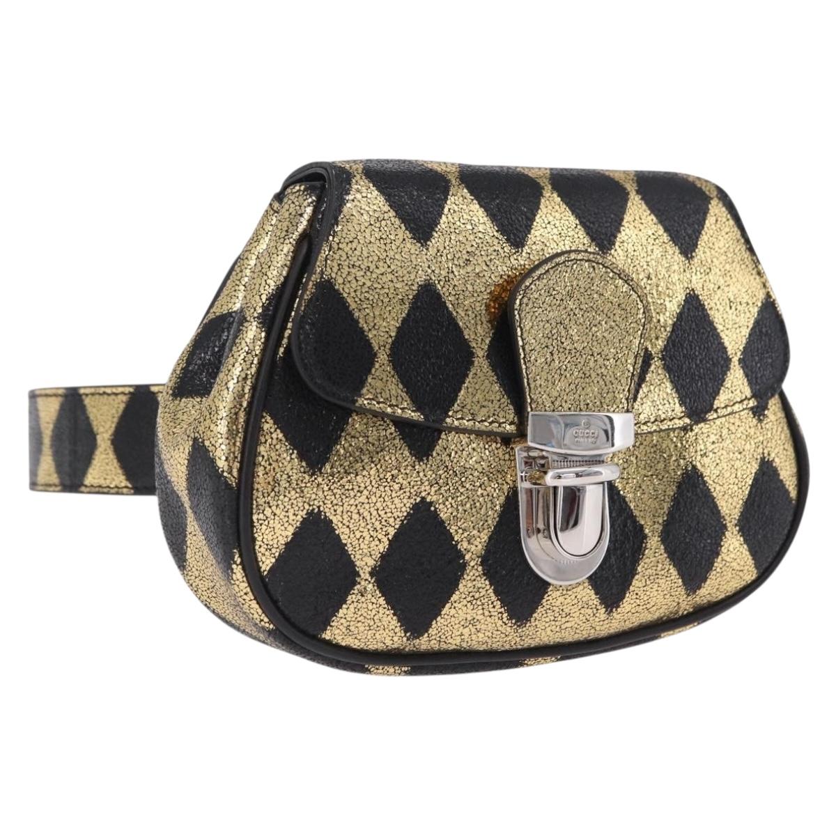 GUCCI Waist Bag Leather Gold Silver 605112 Auth 209520V
