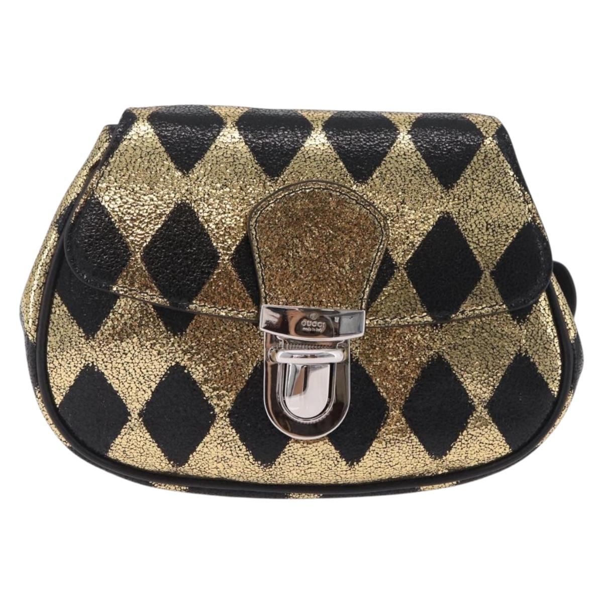 GUCCI Waist Bag Leather Gold Silver 605112 Auth 209520V