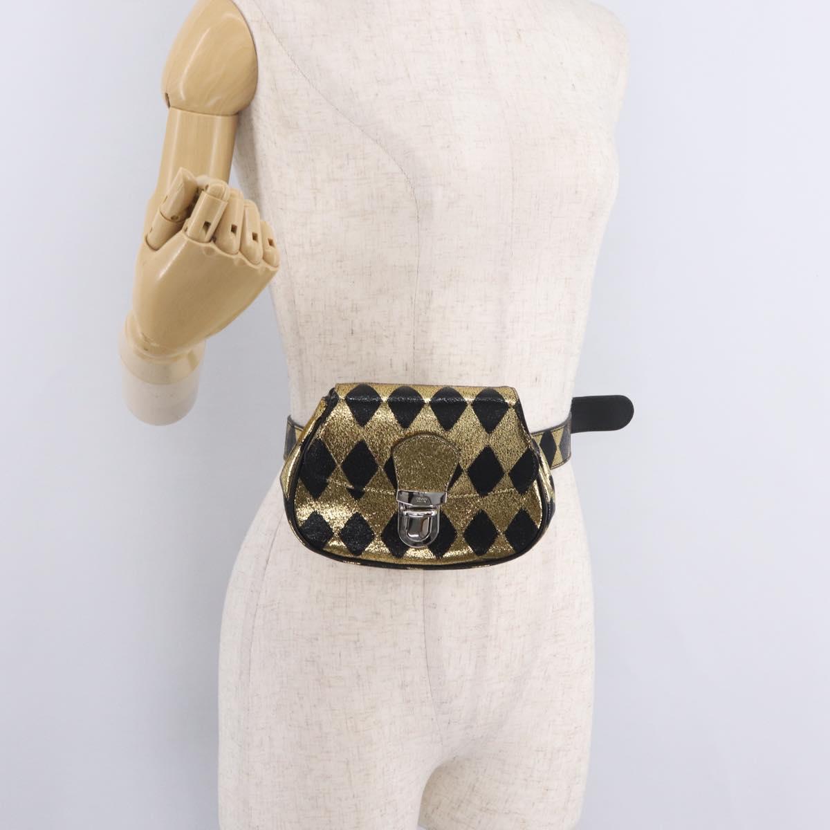 GUCCI Waist Bag Leather Gold Silver 605112 Auth 209520V