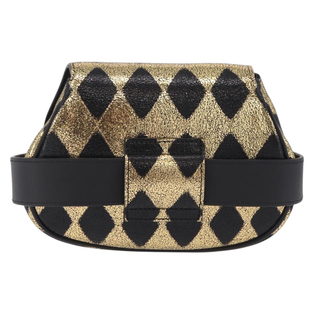 GUCCI Waist Bag Leather Gold Silver 605112 Auth 209520V