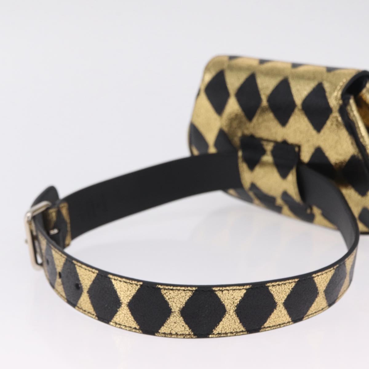 GUCCI Waist Bag Leather Gold Silver 605112 Auth 209520V