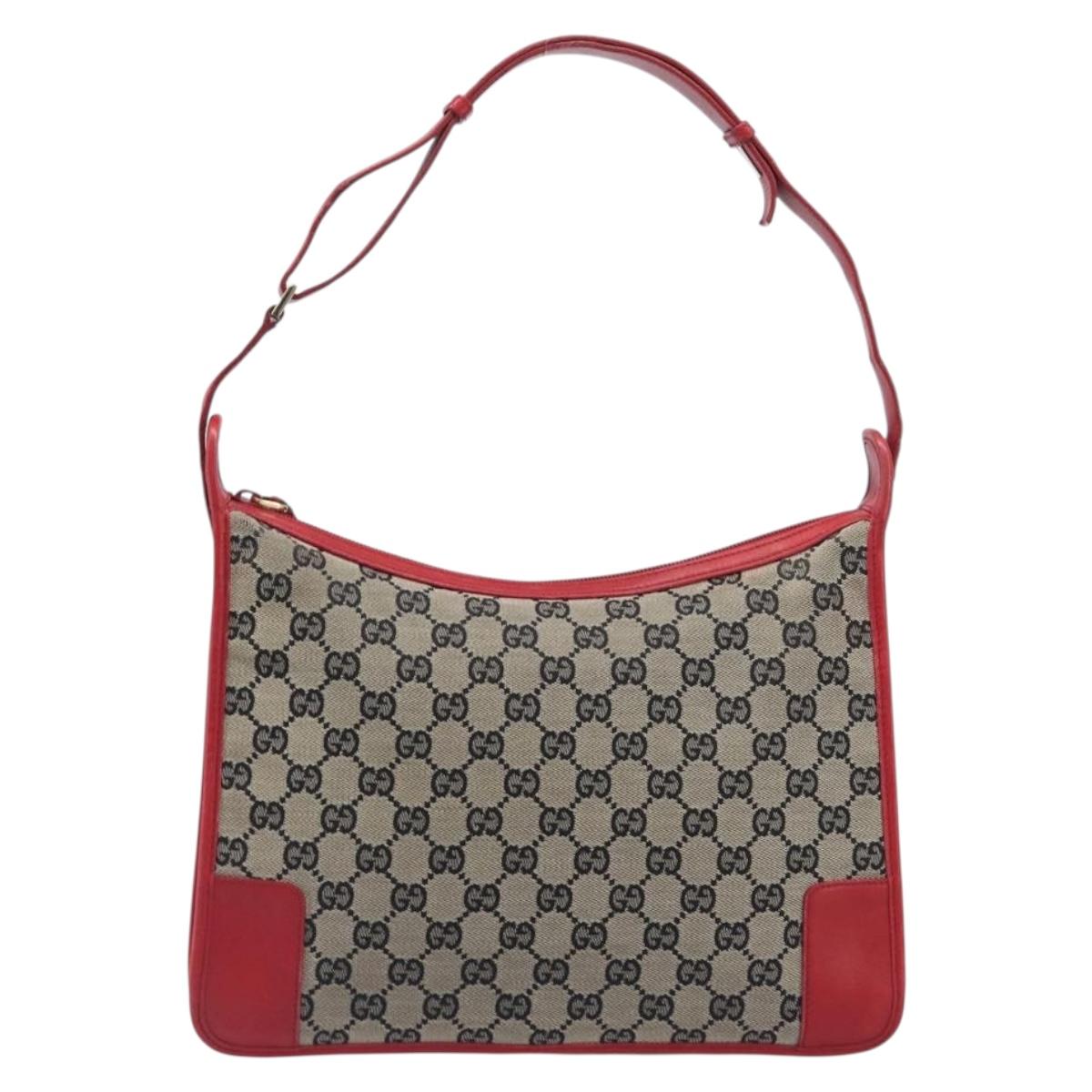 GUCCI GG Canvas Shoulder Bag Navy Gold 001 4205 Auth 209531A