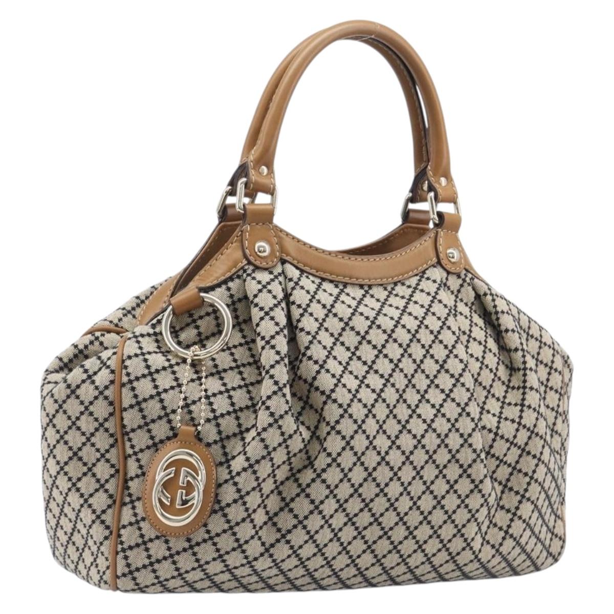 GUCCI Diamante GG Canvas Sukey Hand Bag Beige Gold 211944 Auth 209539V