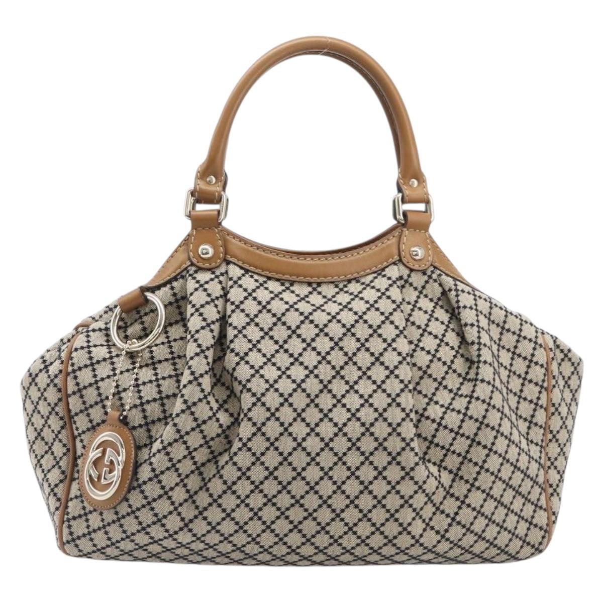 GUCCI Diamante GG Canvas Sukey Hand Bag Beige Gold 211944 Auth 209539V