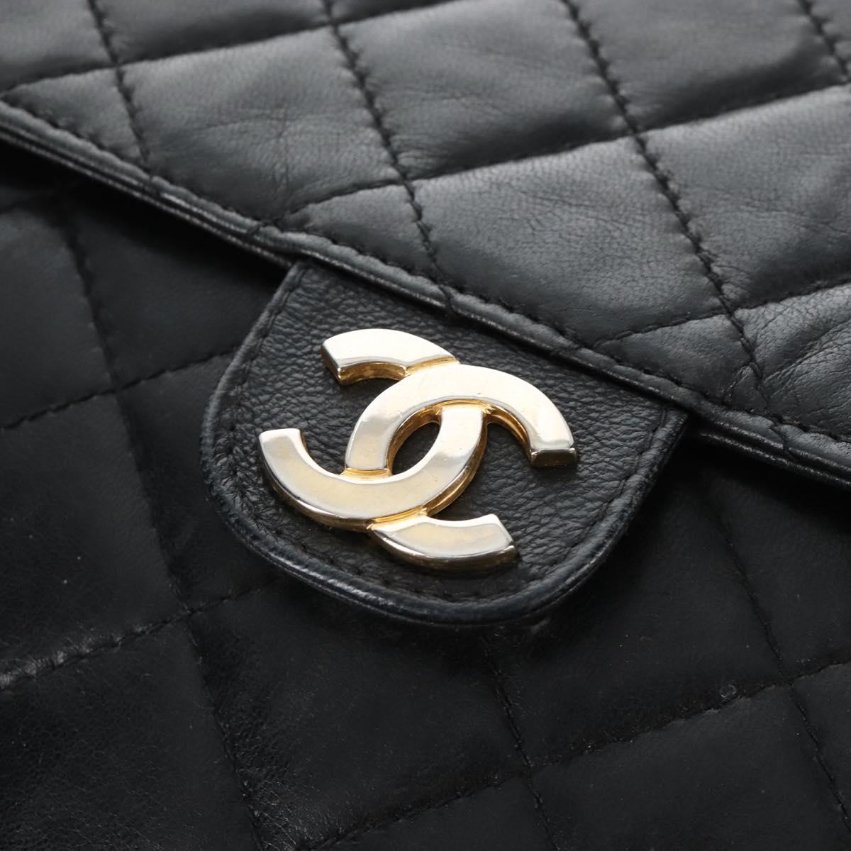 CHANEL Matelasse Chain Shoulder Bag Lamb Skin Black Gold CC Auth 209543A