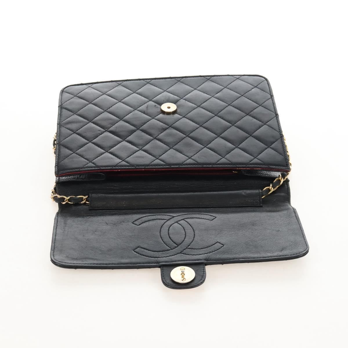 CHANEL Matelasse Chain Shoulder Bag Lamb Skin Black Gold CC Auth 209543A