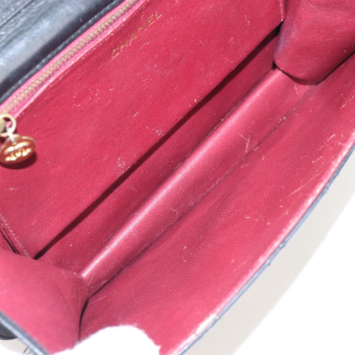 CHANEL Matelasse Chain Shoulder Bag Lamb Skin Black Gold CC Auth 209543A