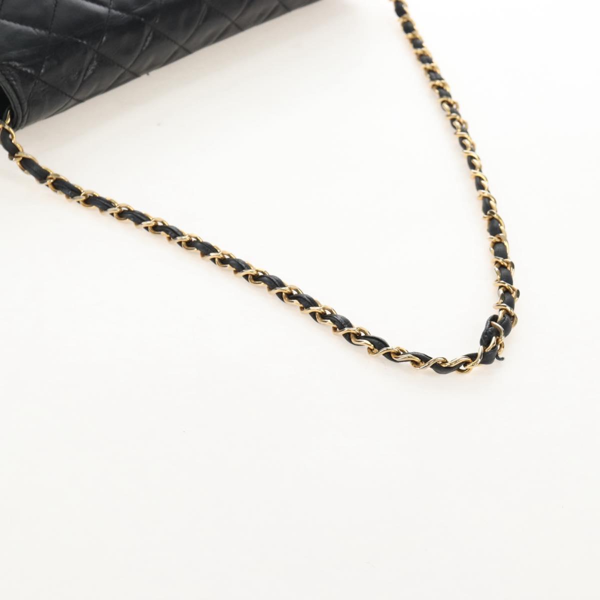 CHANEL Matelasse Chain Shoulder Bag Lamb Skin Black Gold CC Auth 209543A